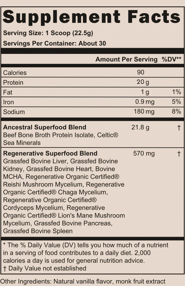 Ancestral Protein Powder - Grass Fed - Vanilla - 711 grams