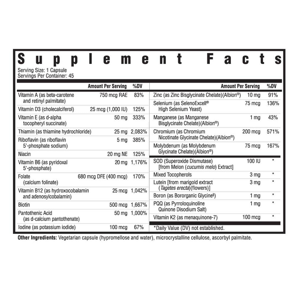 Multivitamin One MF - 45 capsules - Newtraceuticals